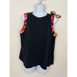 Who What Wear Black Floral Trim Tie Shoulder Tank Top XL